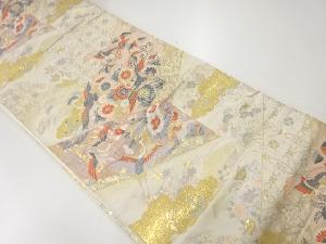 アンティーク　鶴に花唐草模様織出し袋帯（材料）
